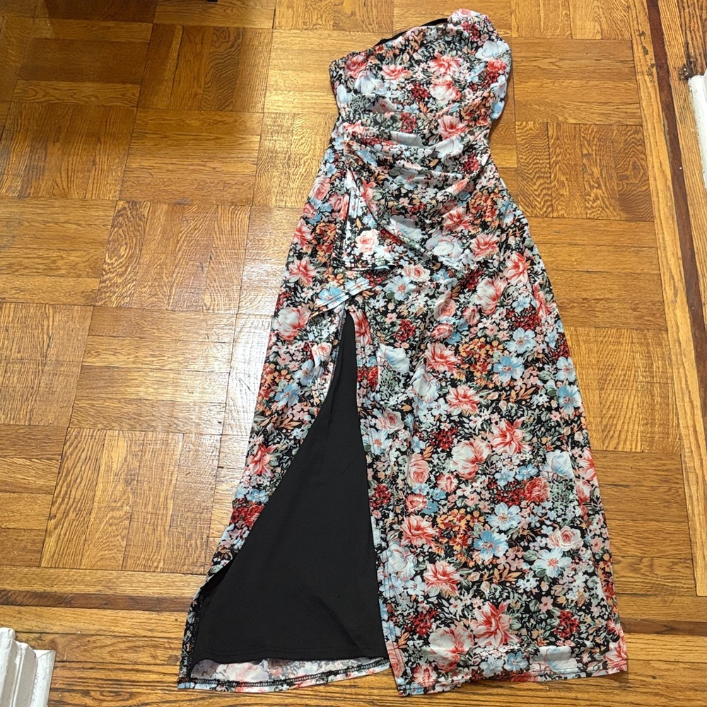 One Shoulder Floral Bodycon Maxi Dress
